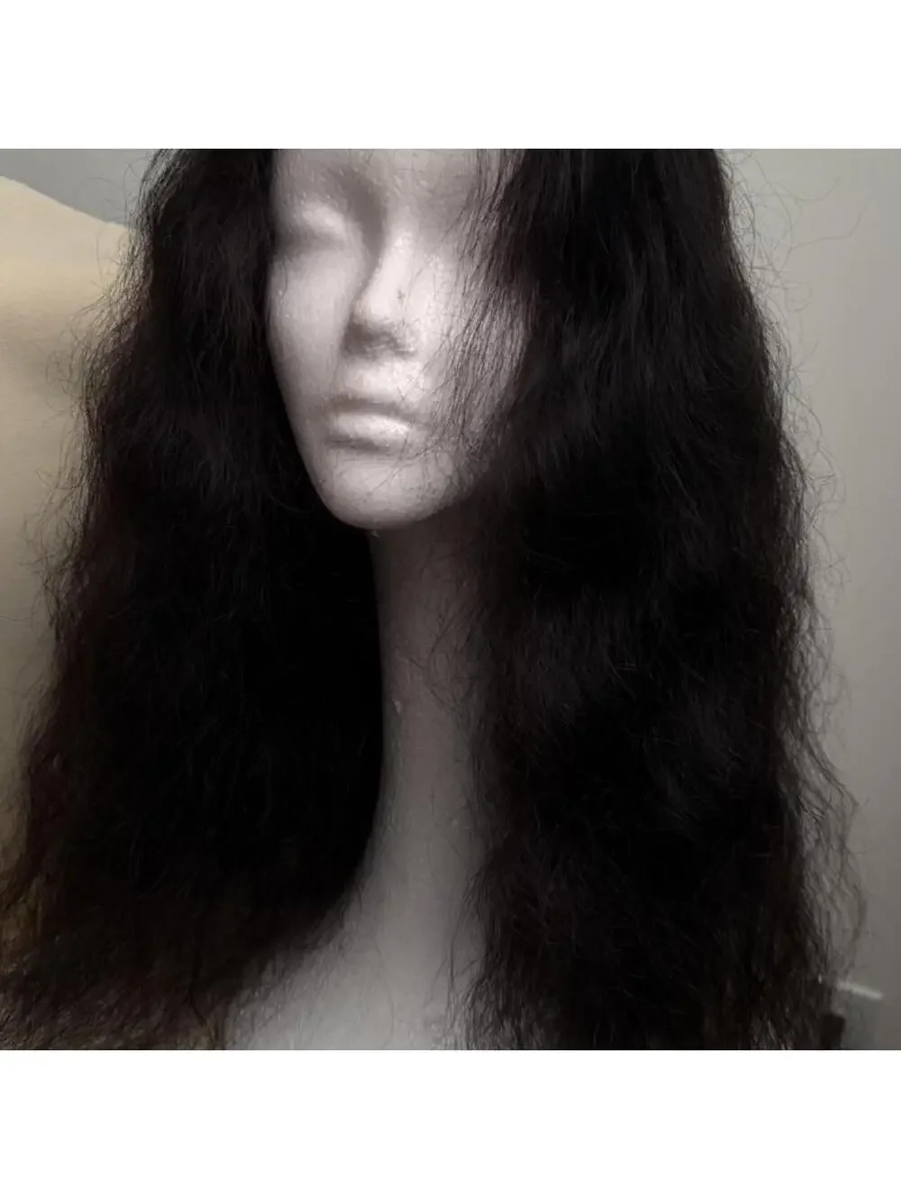 Human Hair Lace Front Wig - Long Black Curly Water Wave Pattern, New Without Tag